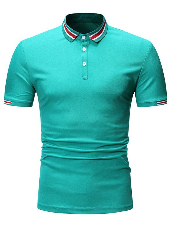 

Striped Print Turn-down Collar T-shirt, Green