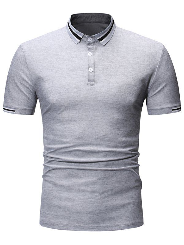 

Striped Print Turn-down Collar T-shirt, Gray