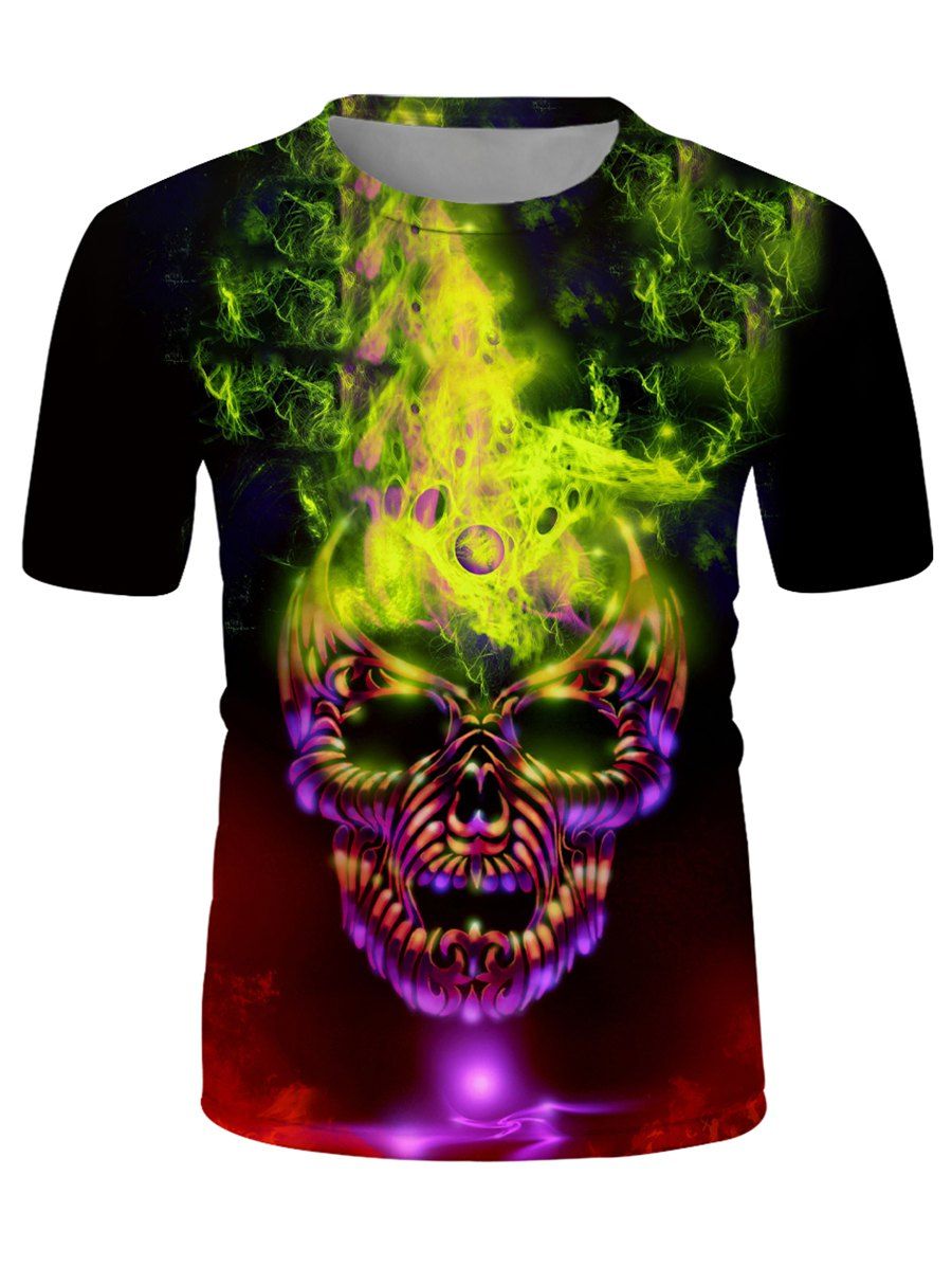 

Skull Mask Graphic Crew Neck Casual T Shirt, Multi