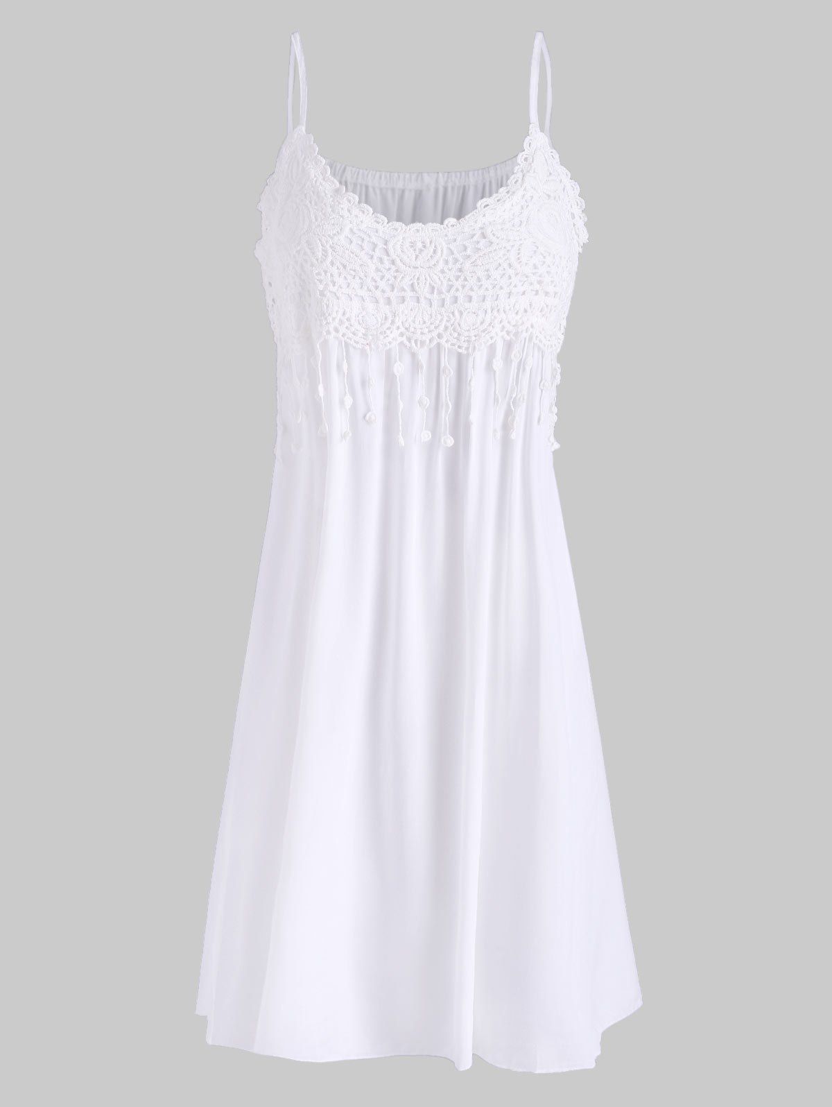 

Crochet Lace Panel Cami Mini Dress, White