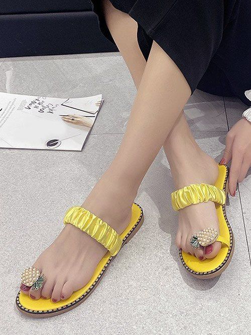 

Pineapple Toe Ring Flat Slides, Bee yellow