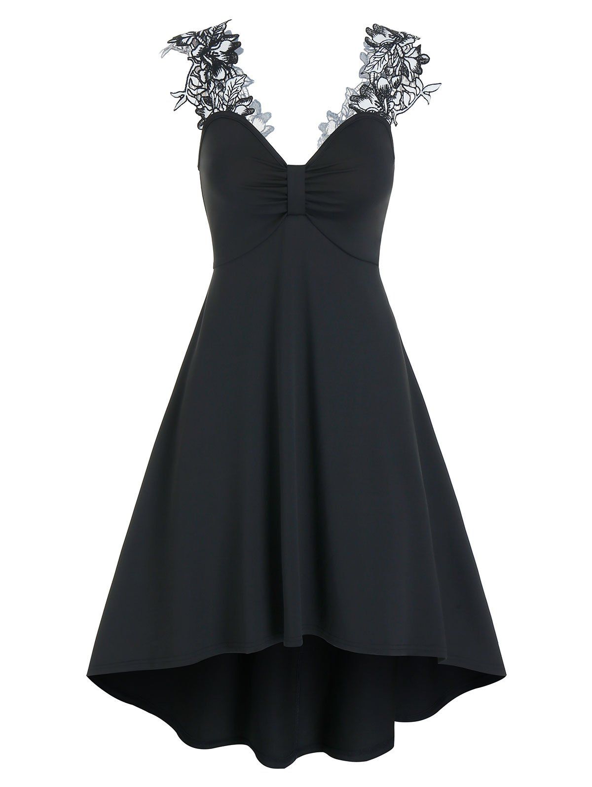 

Floral Emboridery Cami High Low Dress, Black