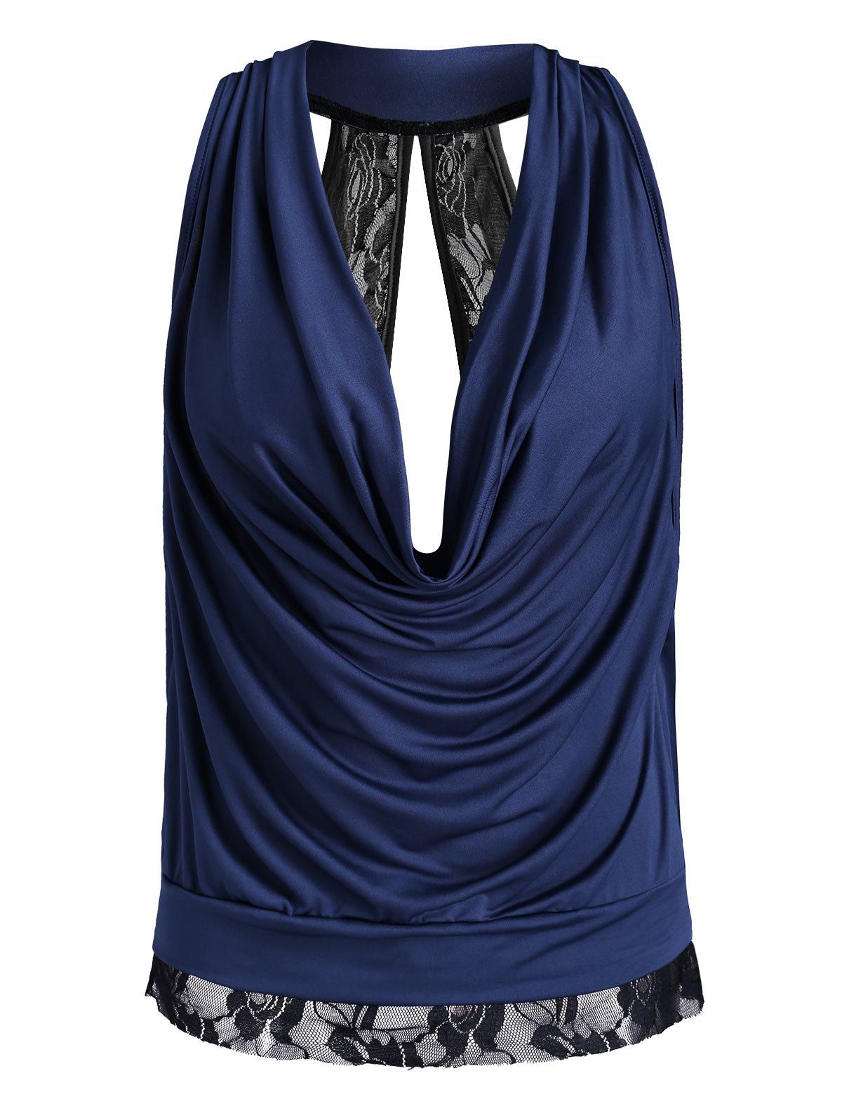 

Lace Panel Cowl Front Armhole Tank Top, Deep blue