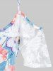 Plus Size Open Shoulder Floral Print Lace Insert Blouse -  