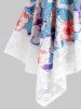 Plus Size Open Shoulder Floral Print Lace Insert Blouse -  