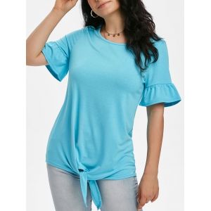 

Ruffled Cuffs Self-tie Top, Light blue