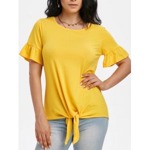 

Ruffled Cuffs Self-tie Top, Yellow