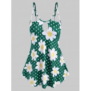 

Keyhole Strappy Daisy Dotted Plus Size Cami Top, Green