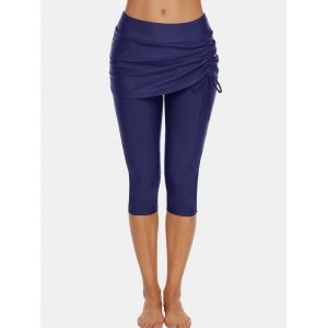 

Mid-rise Cinched Skirted Capri Swim Pants, Deep blue