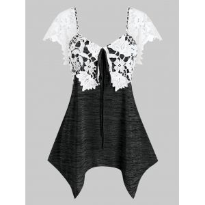 

Plus Size Flower Applique Space Dye Hanky Hem Tie Tee, Black