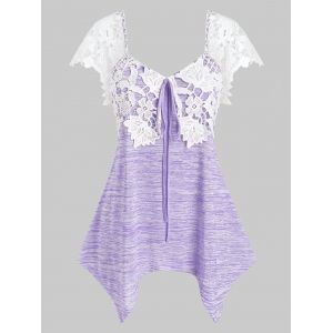 

Plus Size Flower Applique Space Dye Hanky Hem Tie Tee, Purple mimosa