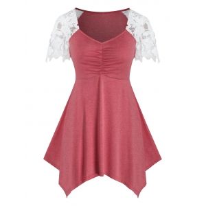 

Plus Size High Waist Handkerchief T-shirt, Valentine red