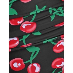 Plus Size Striped Crisscross Cherry Print Tankini Swimwear