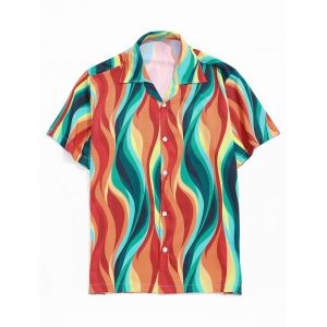 

Colored Flame Print Notched Collar Shirt, Orange