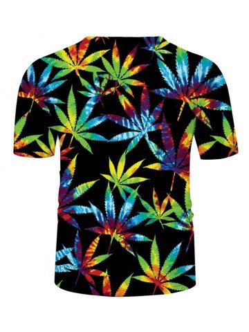 

Colorful Maple Leaf Print Short Sleeve Crew Neck T Shirt, Multi