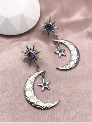 Rhinestone Sun Moon Star Shape Drop Earrings