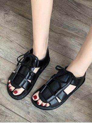 Pure Color Casual Lace Up Sandals