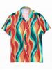 Colored Flame Print Notched Collar Shirt -  