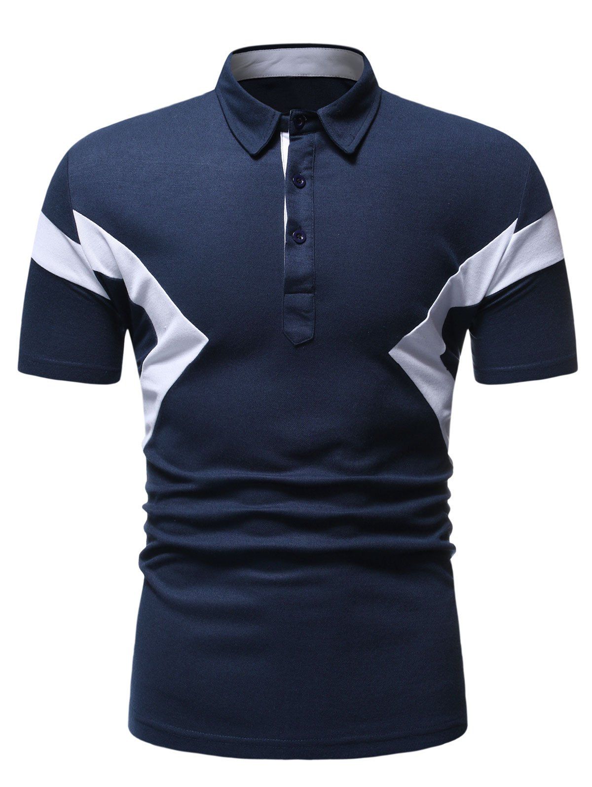 

Colorblock Patch Turn-down Collar T-shirt, Blue