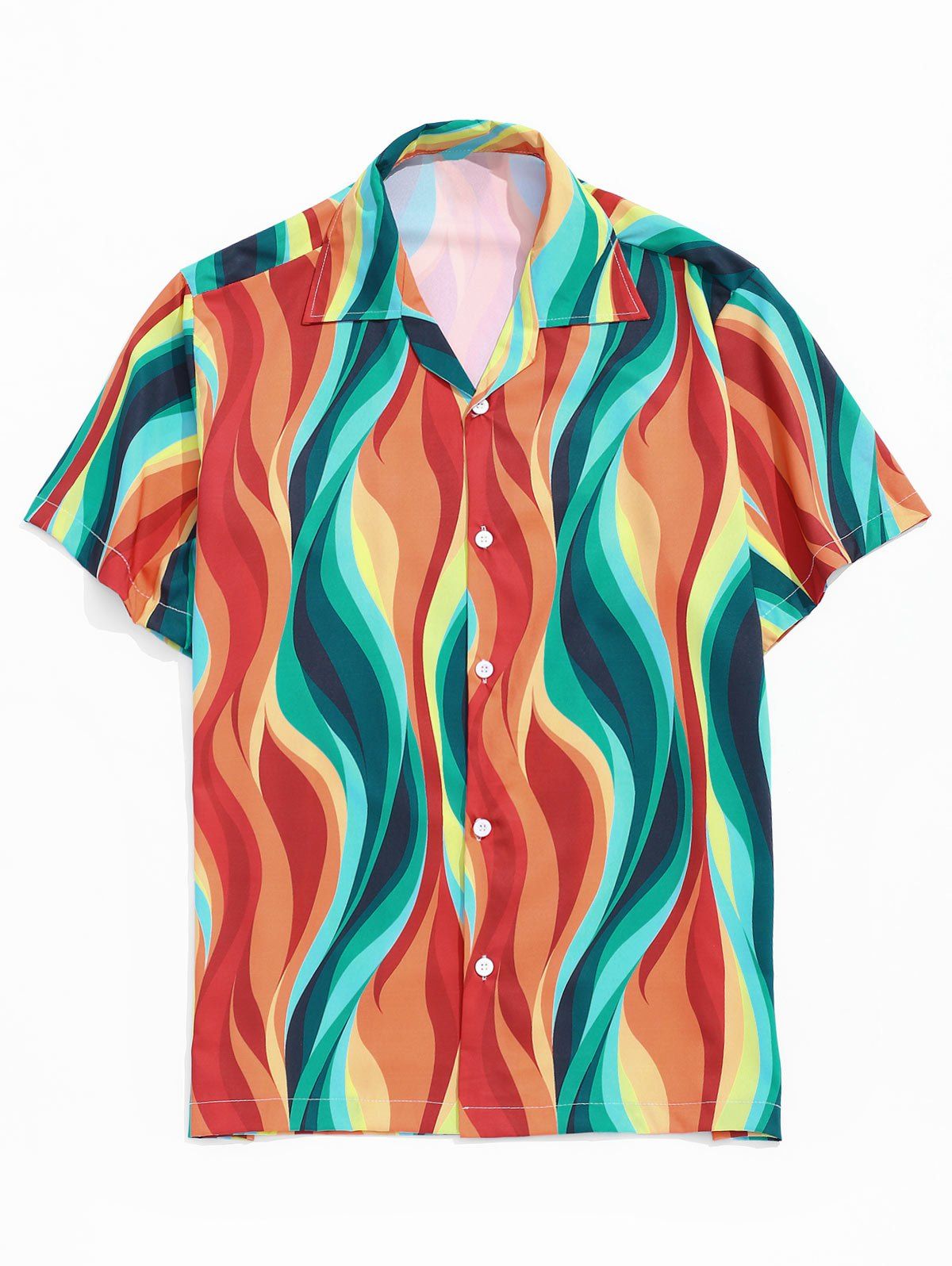 Discount Colored Flame Print Notched Collar Shirt  