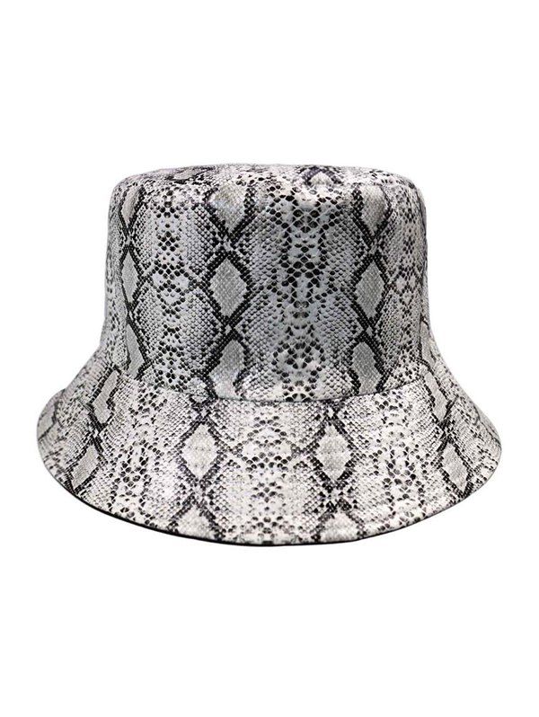 

Snakeskin Pattern PU Reversible Bucket Hat, White