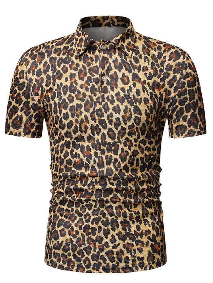 

Leopard Print Turn Down Collar T-shirt, Yellow