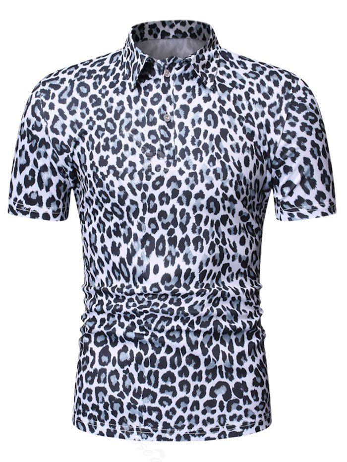 

Leopard Print Turn Down Collar T-shirt, White
