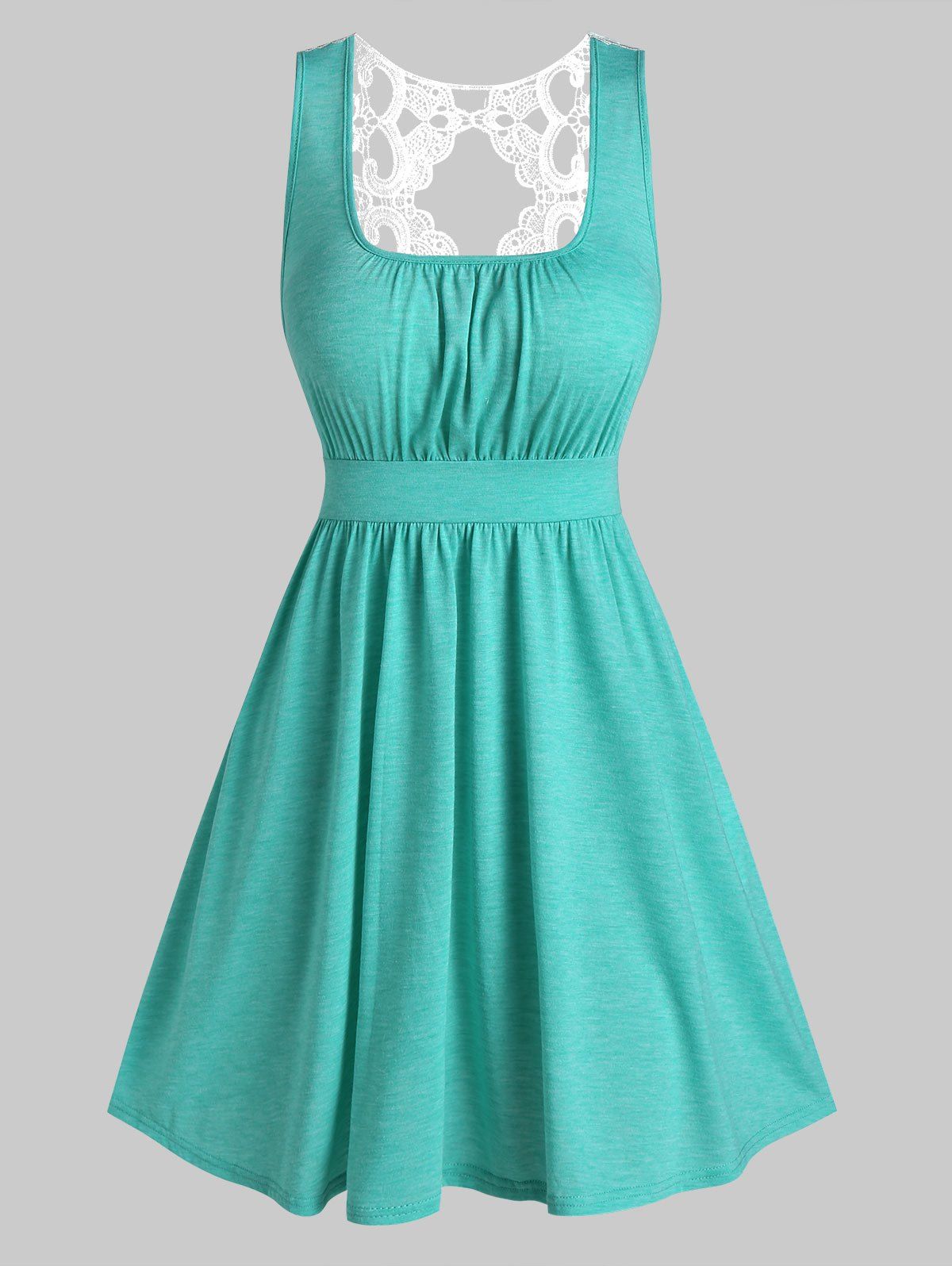 

Lace Insert Sleeveless Heathered Dress, Medium turquoise