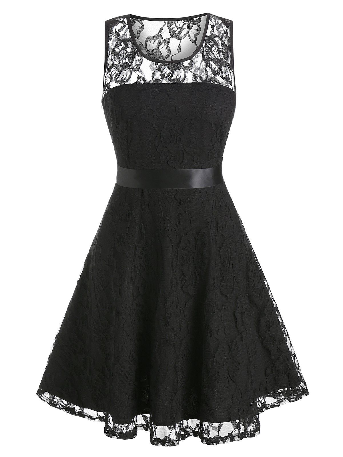 

Flower Lace A Line Party Dress, Black