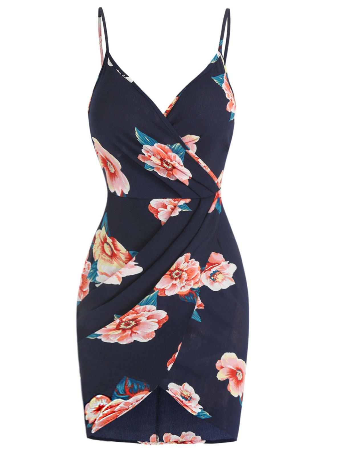 

Flower Print Spaghetti Strap Ruched Tulip Dress, Cadetblue