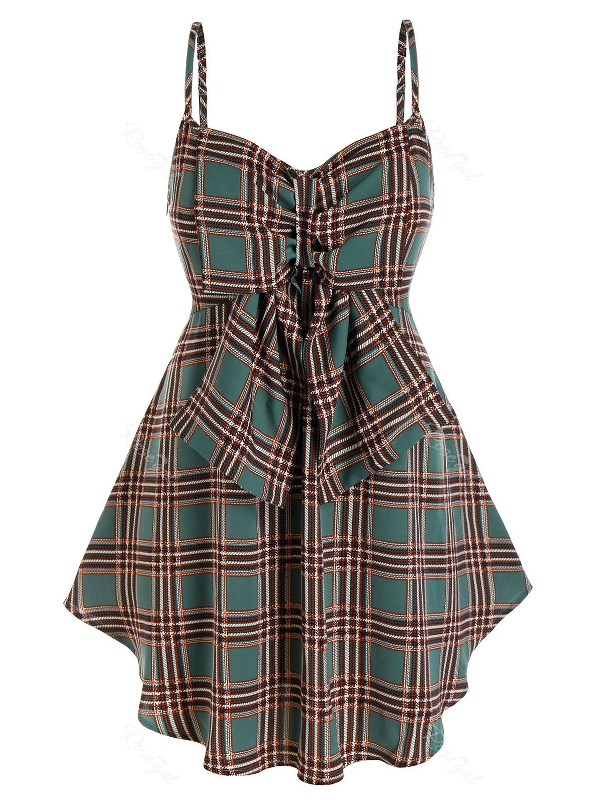 Buy Plus Size Plaid Bowknot Backless Tunic Cami Top  