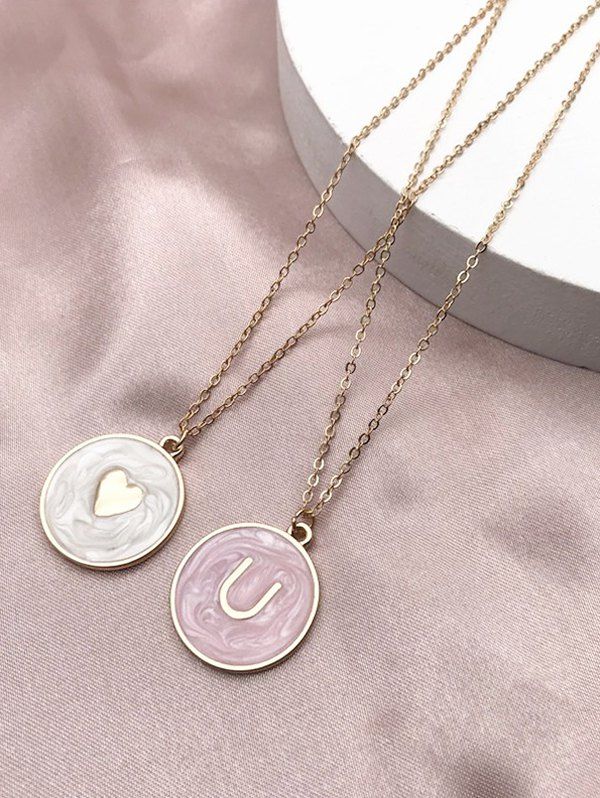 

Heart U Pattern Disc Pendant Necklaces, Golden