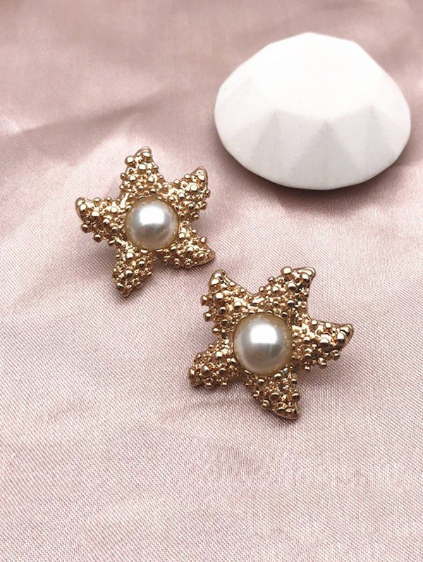 

Faux Pearl Starfish Shape Studded Earrings, Golden