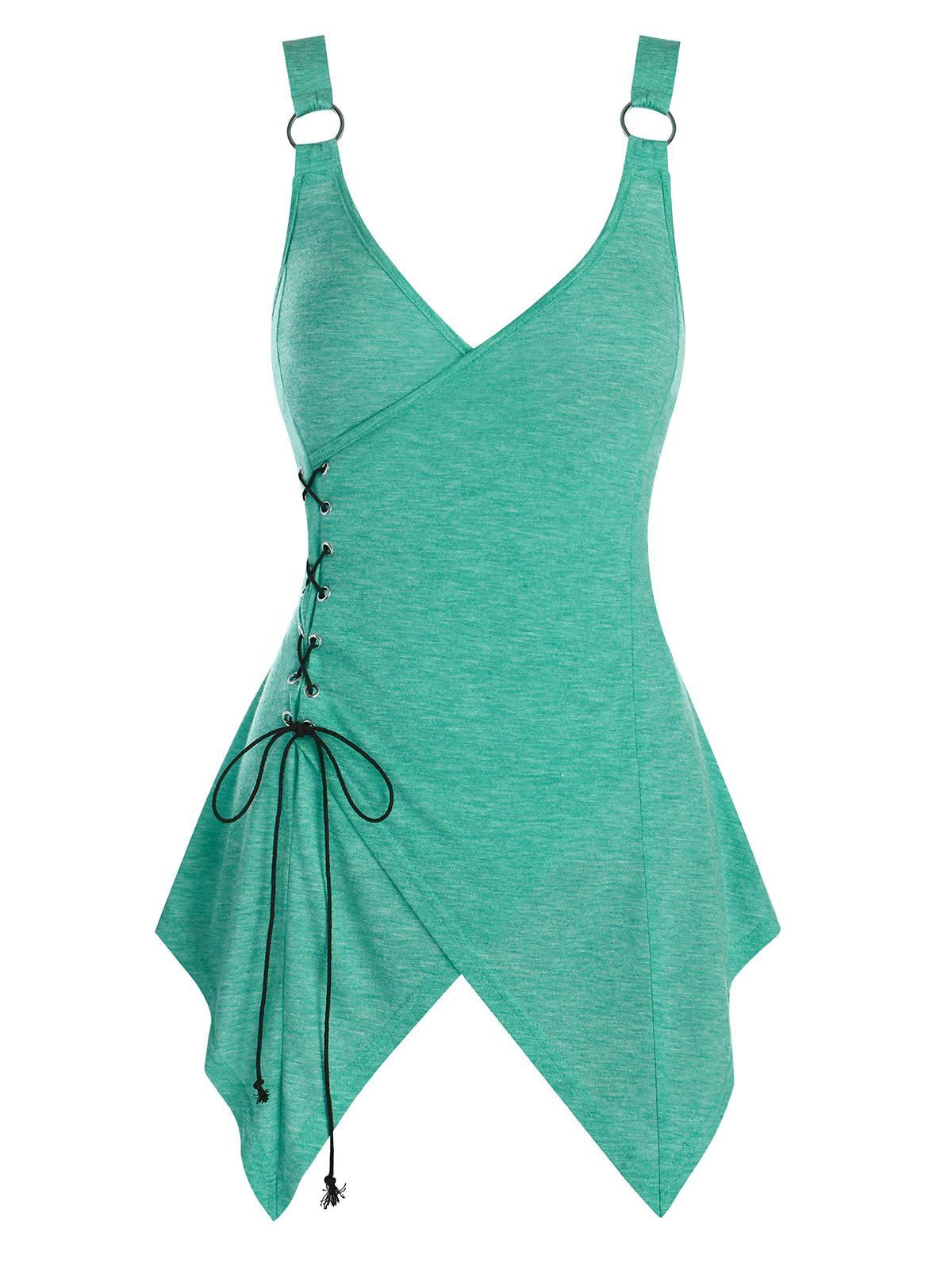 

Asymmetric Lace-up Heathered Surplice Tank Top, Green