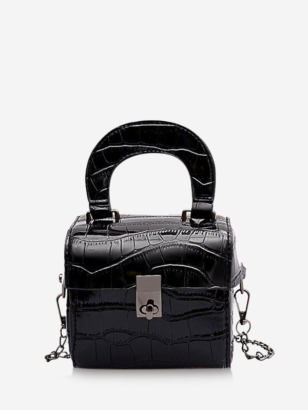 

Animal Embossed Hasp Mini Tote Bag, Black