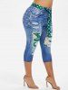 Legging Capri 3D Marguerite Imprimé Ceinturé de Grande Taille à Pois - Vert L