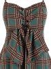 Plus Size Plaid Bowknot Backless Tunic Cami Top -  