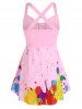 Plus Size Splatter Paint Crisscross Ruched Tunic Tank Top -  
