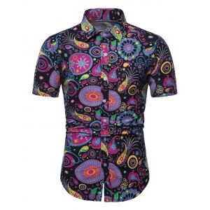 

Paisley Flower Print Button Up Linen Shirt, Multi