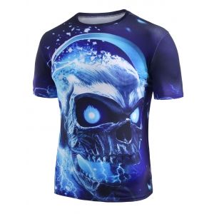 

Skull With Headphone Graphic Crew Neck Casual T Shirt, Dodger blue