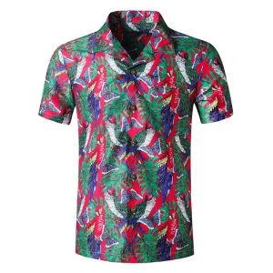 

Butterfly Parrot Print Pocket Short Sleeve Beach Shirt, Multi