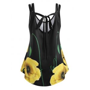 

Plus Size Tie Back Floral Print Tank Top, Black