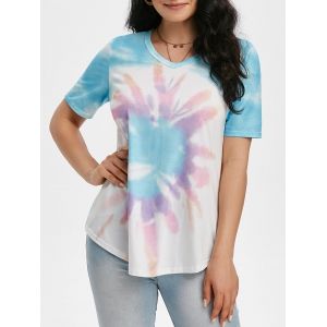 

V Neck Tie Dye Tunic T-shirt, Light blue