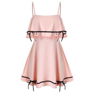 

Plus Size Flounce Bowknot Skirted Lettuce Tunic Cami Top, Orange pink