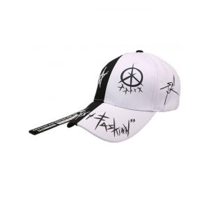 

Star Grafitti Print Adjustable Baseball Cap, White