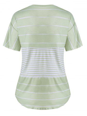 

Striped V Neck Knotted Raglan Sleeve Tee, Light green