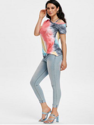 

Tie Dye Skew Neck Twisted Hem T-shirt, Orange