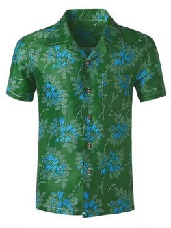 Spotty Leaf Print Pocket Short Sleeve Beach Shirt - MULTI - XS