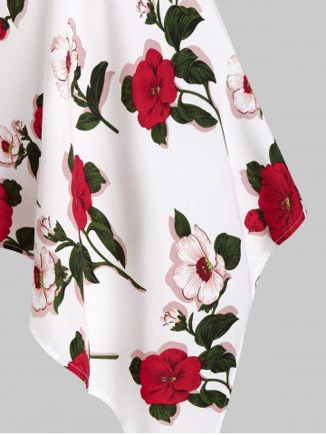 

Cold Shoulder Asymmetric Floral Print Blouse, White