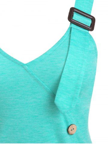 

Mock Button Buckle Strap Handkerchief Tank Top, Medium turquoise